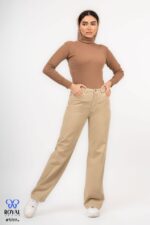 شلوار نیم بگ کتان رویال جین کرم کد 200041 - تصویر 2