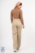 شلوار نیم بگ کتان رویال جین کرم کد 200041 - تصویر 3