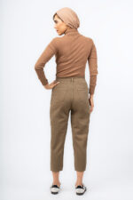 شلوار مام استایل کتان رویال جین گردویی کد 200046 - تصویر 2