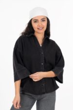 شومیز جین وستا رویال جین رنگ ذغالی قد65 کد 400082 - تصویر 2