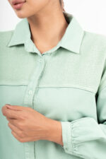 شومیز کتان ترکیبی رویال جین رنگ پسته ای قد70 کد 2001321 - تصویر 5