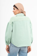 شومیز کتان ترکیبی رویال جین رنگ پسته ای قد70 کد 2001321 - تصویر 4