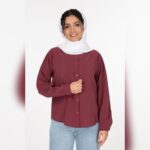 شومیز سیلک سلین رویال جین زرشکی  قد 65 کد 0193