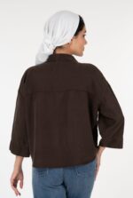 شومیز سیلک کروپین رویال جین قهوه ای سوخته قد 57 کد 0155 - تصویر 2