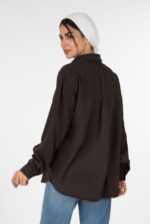 شومیز سیلک سونیا رویال جین قهوه ای تیره  قد 70 کد 0179 - تصویر 2