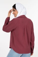 شومیز سیلک سلین رویال جین زرشکی  قد 65 کد 0193 - تصویر 2